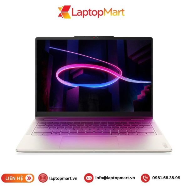 Laptop Lenovo Yoga Slim 7 Aura Edition màu kem mở nắp, bàn phím có đèn nền