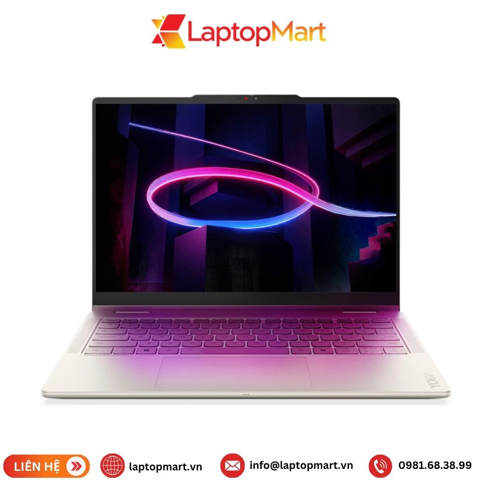 laptop-lenovo-yoga-slim-7-aura-edition-mau-kem-mat-truoc Laptop Lenovo Yoga Slim 7 Aura Edition màu kem mở nắp, bàn phím có đèn nền