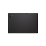 Mặt lưng Laptop Lenovo ThinkPad P1 Gen 8 nhìn từ trên xuống khi gập nắp, nắp máy đen nhám với logo ThinkPad ở góc trên trái, chữ P1 cạnh cụm camera nhô lên và logo Lenovo ở góc dưới phải