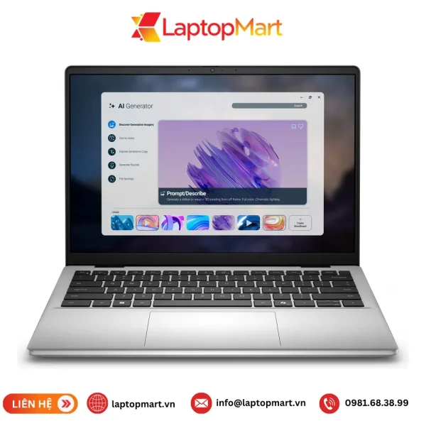 Laptop Dell 14 DC14255 màu bạc, mở nắp nhìn từ mặt trước