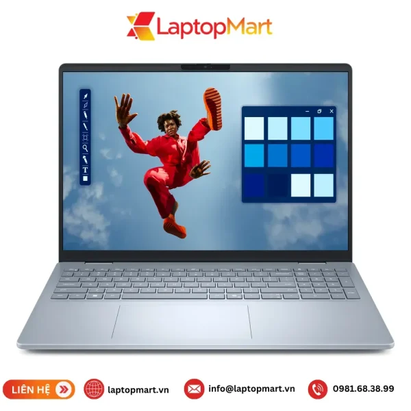 Laptop Dell 16 Plus DB16250 màu xanh Ice Blue, mở nắp nhìn từ mặt trước